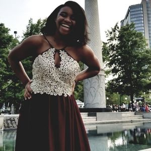 Red Wine and Gold Halter Dress with Tulle